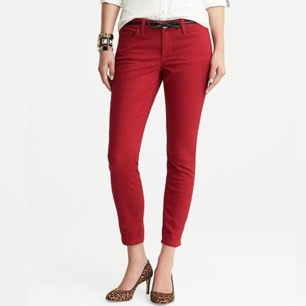 Banana Republic Red Jacquard Skinny Jeans